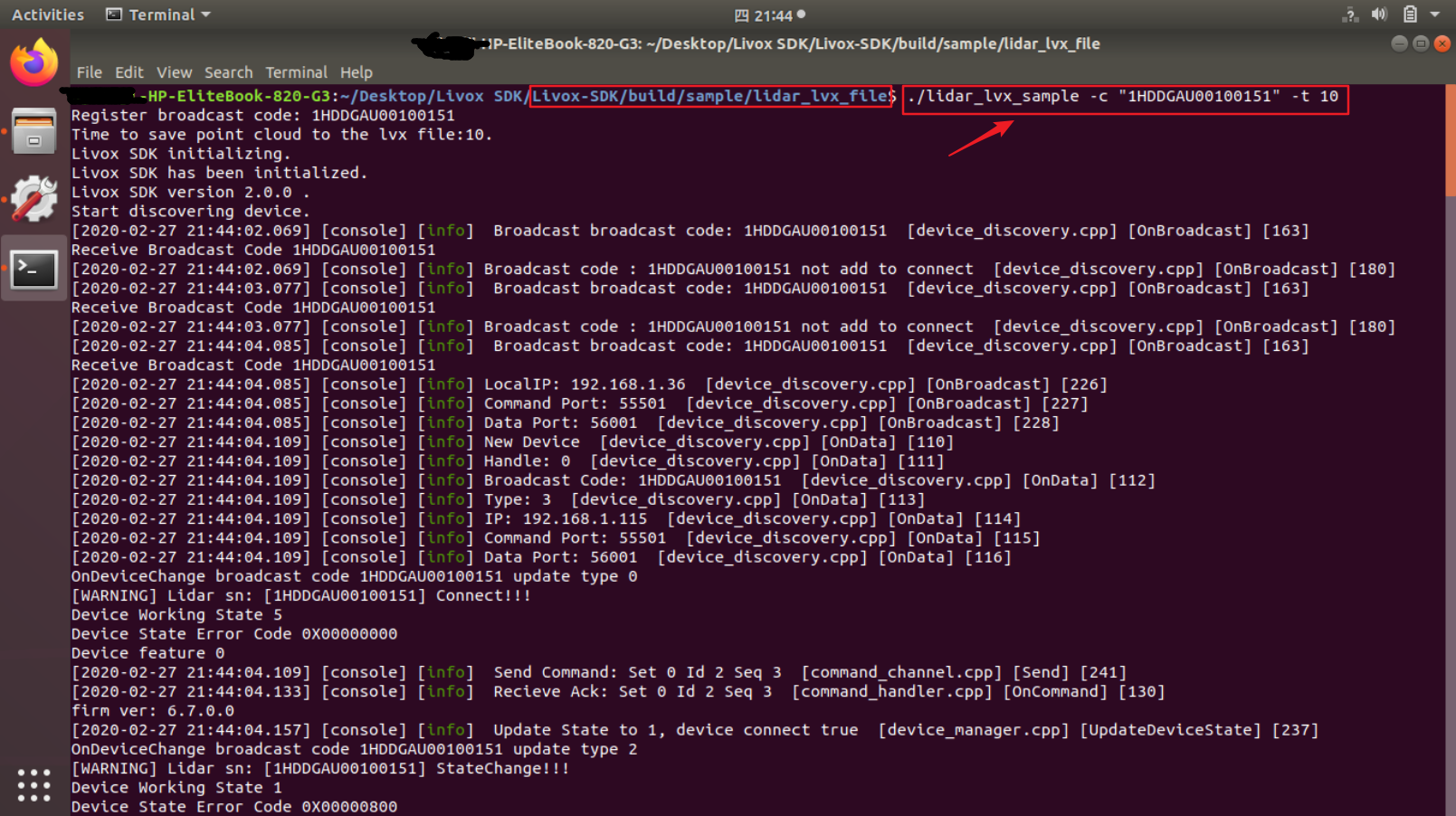 Save lvx data by Livox-SDK 1